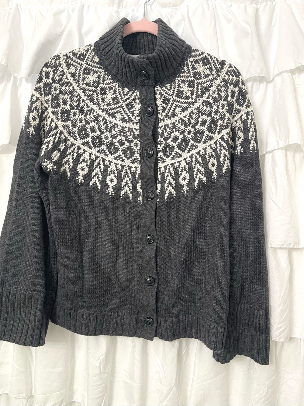 J. Jill Charcoal and White Nordic Button Cardigan